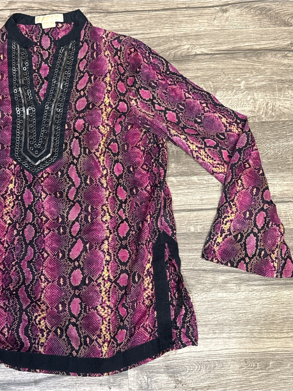 MICHAEL Michael Kors Purple Snake Print Embellished Tunic Top Size L - Picture 4 of 8